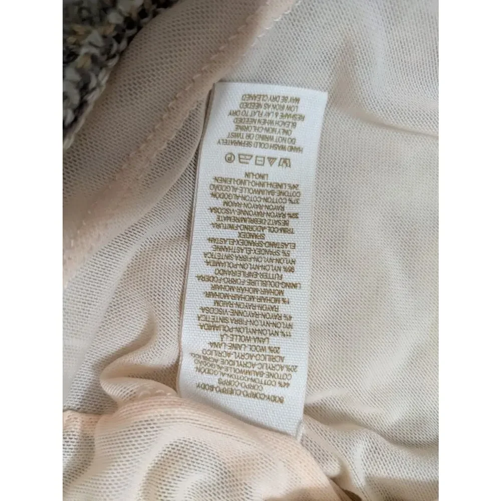 FREE PEOPLE Beige Soft Sweater Dress Short Knit Long Bell Sleeves Academia Sheer